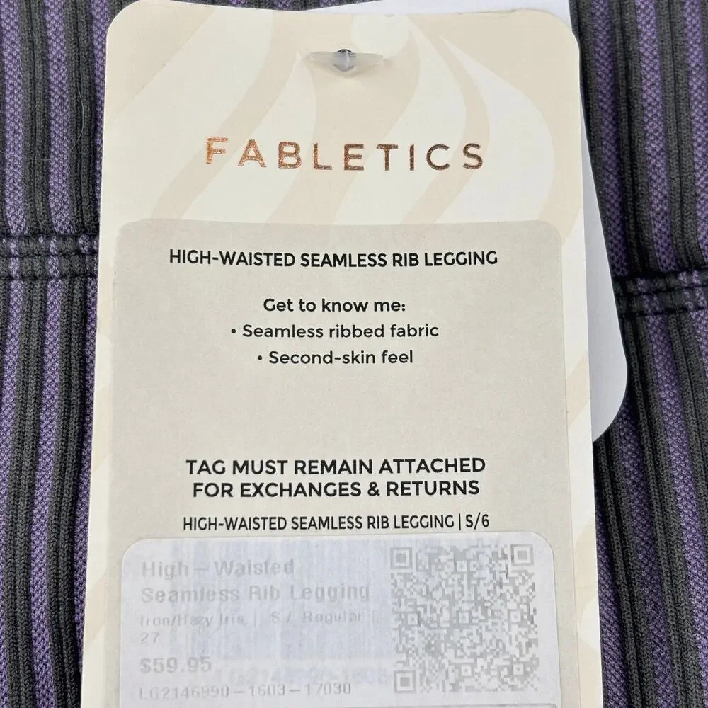 Fabletics Leggings Size S High Waist Ankle Seamless Ribbed Purple‎ Gray